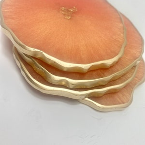 Gorgeous Peach orange gold custom geode epoxy Resin Coasters, color of 2024 - Handmade epoxy coaster set. Minimal home decor.