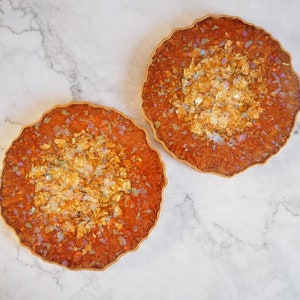Burnt Orange Geode Resin Coasters, Geode Coaster Set, Orange Resin Coaster Set, Gifts For Home, Orange Geode Placemats, Iridescent Flakes,