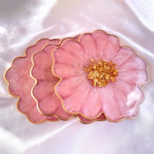Cherry Blossom Baby Pink and Gold Flower Shaped Coasters