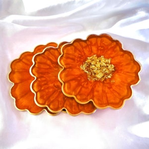 Pumpkin Spice Orange and Gold Flower Shaped Coasters