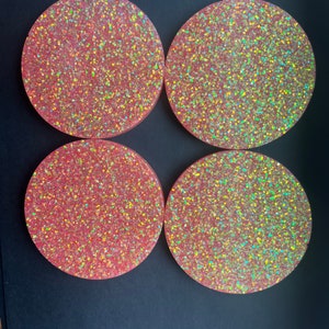 Pink iridescent resin coaster set of 4