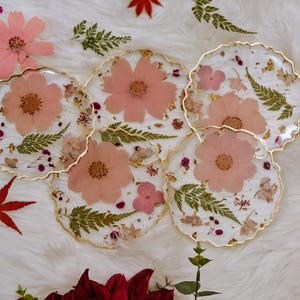 Pink resin real pressed flowers coasters