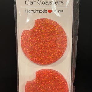 Orange glitter resin car coasters set of 2