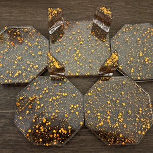 Resin Coaster Set: Orange/Black Glitter