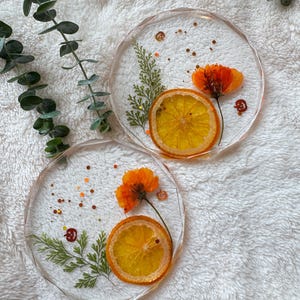 Handmade Resin Citrus Coasters: Real Pressed Orange, Lemon & Kiwi