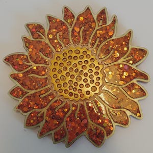 Resin Sunflower Coaster: Orange Glitter