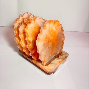 Handmade Orange Resin Coaster Set with Gold Flakes