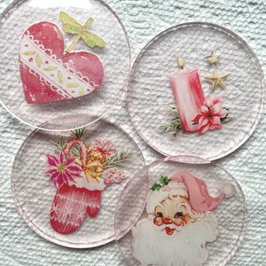 Pink Christmas Pinkmas Glitter Sparkle Epoxy Resin Coasters Set of Four 4 Doodaba